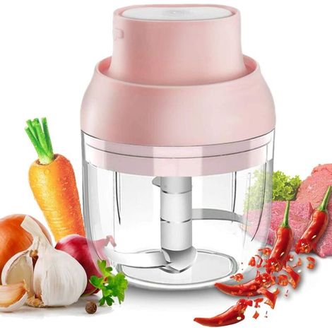 Frullatore elettrico portatile per verdure e cucina (250 ml) con ricarica USB – 3 lame affilate per pappe, frullati, cipolle, aglio e frutta secca - Crezuo