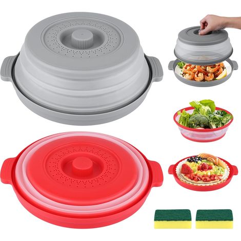 Lot de 2 Couvercle Micro-onde, 26,8 cm, Anti-éclaboussures, Haute Température, Trous Vapeur, Pliable, Cuisine (1/5)