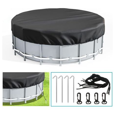 Bache Hivernage Piscine Hors Sol 366, PU 420D éPais Bache Piscine Hivernage, Coupe-Vent et RéSistant aux DéChirures BâChe Hivernage Piscine Hors Sol avec Corde de Traction et Clous de Sol