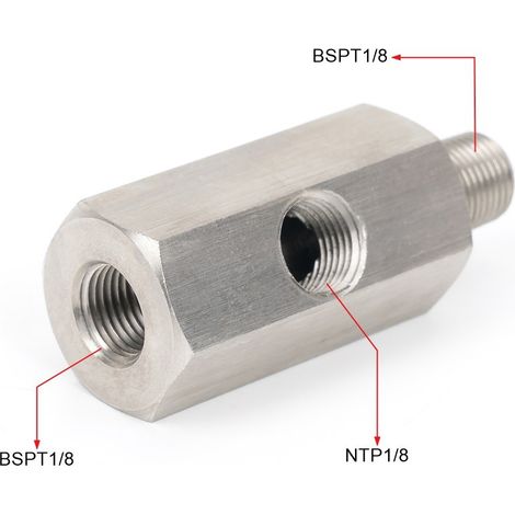 Adaptateur de capteur de pression d'huile 1/8 NPT en acier inoxydable pour connecteur de turbocompresseur, adaptateur de modification automobile - BSPT1/8 (sans joint) (1/4)
