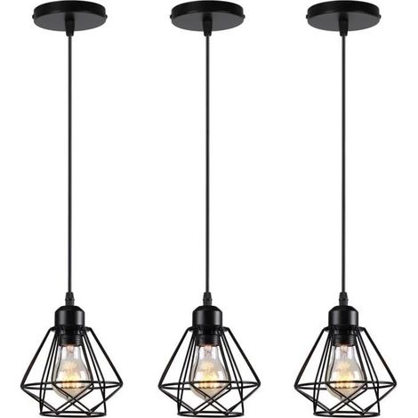 Yowei 3pcs Retro Suspension Luminaire Industrielle Salon,E27 Lustre Plafonnier Vintage en Cage Métal pour Salon Chambre (1/4)