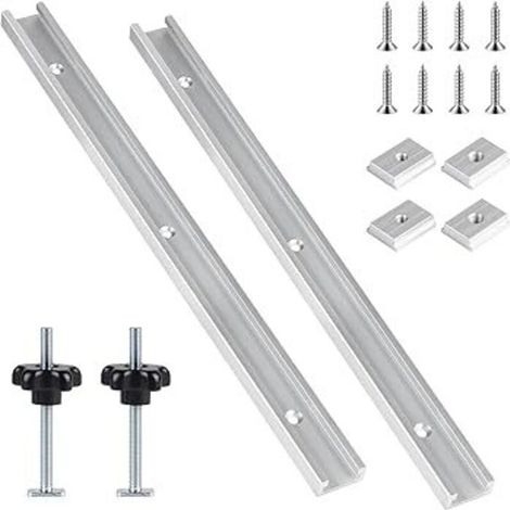 Lot de 2 T Track Rail de Guidage de Aluminium 400mm, avec Vis de Fixation et Glissières M6 et M8, pour Travail du Bois et Scie à Table