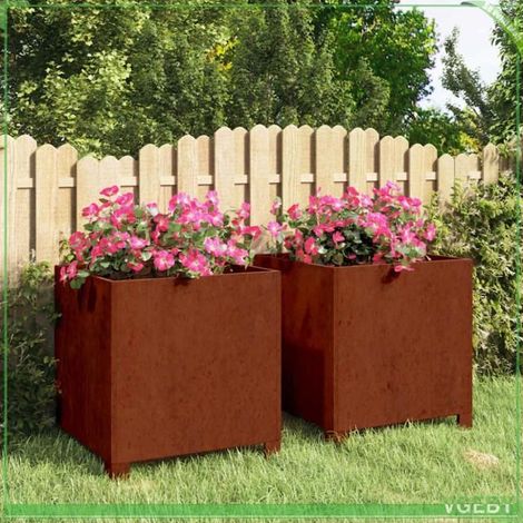 Jardinière avec pieds - FAFEICY - 40x40x40 cm - Acier corten - Rouillé - Lot de 2 (1/5)