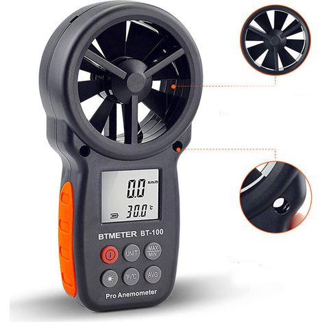 BT-100 Digital LCD Anemometer Wind Speed Meter Indicator Measures Speed and Temperature with MAX/MIN/AVG for Drone Surfing