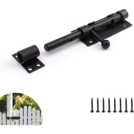 Quincaillerie robuste en acier inoxydable noir pour porte coulissante extérieure, avec trou pour cadenas. (1/5)