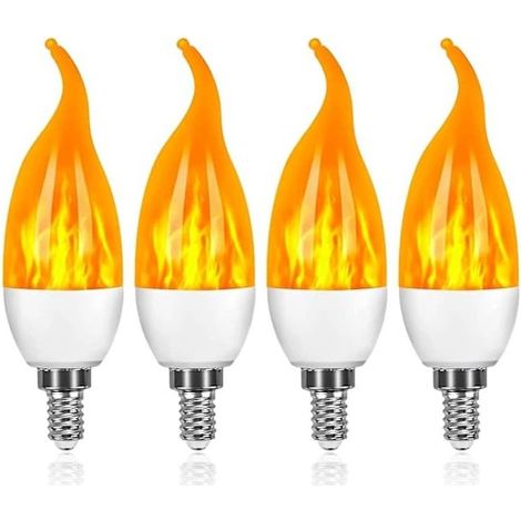 Lot de 4 ampoules LED E14 3W à effet flamme, 3 modes d'éclairage, lampe décorative (1/5)