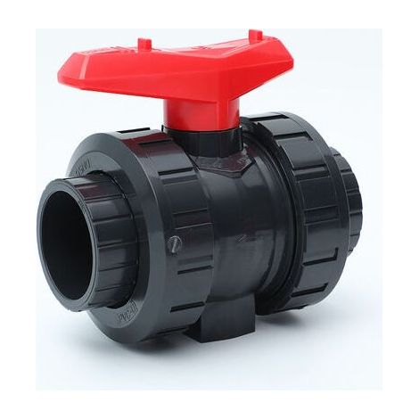 Robinet à bille en PVC I 32mm I 1 pouce I pour manchons à coller et raccords I Robinet d'arrêt I Raccord de tuyau en PVC I Vanne à bille pour la construction de piscines et de bassins (1/4)