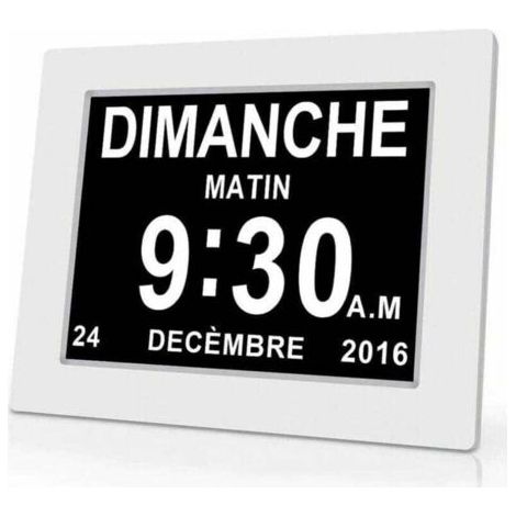 ALLIANDISHorloge calendrier numérique 7 pouces avec date et heure, horloge Alzheimer pour parents, rappel de médicaments pour grands-parents et enfants - Blanc - 20.414.32.4cm (1/4)