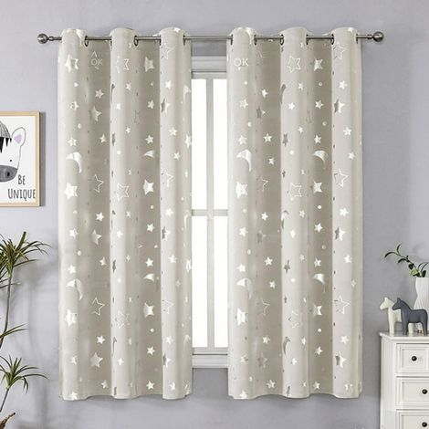 Rideaux Occultants Enfant Noir avec Lune et Étoiles pour Chambre - Voilage Galaxie Découpé avec Œillets pour Nursery - Stores Assombrissants Bébé 213 cm Longueur 2 Panneaux (Noir 132x213 cm) (1/5)
