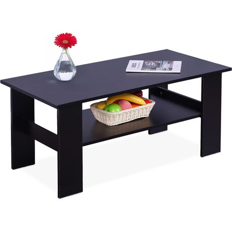 Relaxdays coffee table, HWD: 53.5x100x50 cm, living room table with lower shelf, modern coffee table, black (1/5)