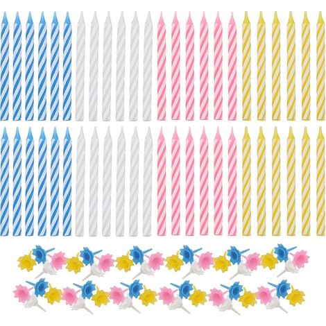 Juego de 48 velas de cumpleaños, multicolor, diseño original, bases coloridas, veganas, decoración de velas para pasteles y cupcakes.