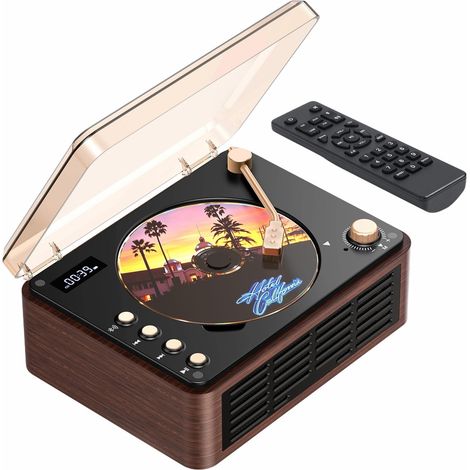 Lecteur CD Portable Multifonction, Enceinte Bluetooth Rétro, Batterie Rechargeable 3600mAh, avec Radio FM/Preset EQ/USB/AUX, Écran LCD, Double Haut-Parleur, Télécommande – Maison ou Cadeau (1/5)
