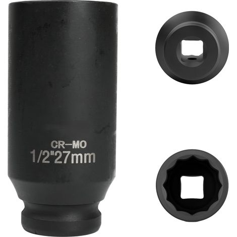 douille 27mm 1/2" 12 pans, douille a choc 1/2 27mm Acier Chrome-Molybdène CR-MO(Black) (1/5)