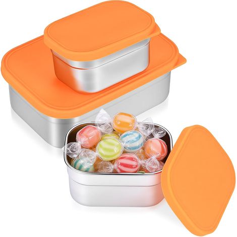 3 Pcs Bento Lunch Box Inox, Boite Inox Alimentaire avec Couvercle, Boite a Gouter Inoxs, Lunchbox, Boîte à Lunch en Acier Inoxydable pour Travail Maison Bureau Camping récipient à sauce (2 tailles) (1/5)
