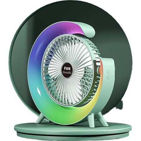 Ventilateur de bureau avec lampe colorée, rechargeable USB, puissant, à réglage intelligent et silencieux, petit format. (1/5)