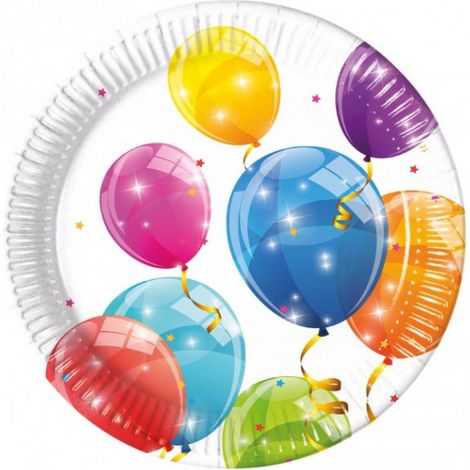 Funkelnde Luftballons Pappteller 20 cm 8 Stück.