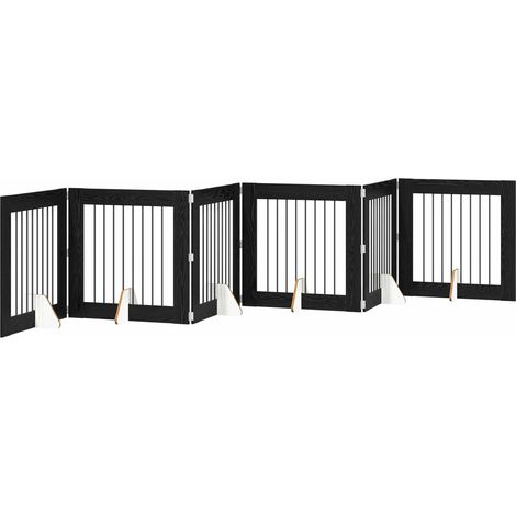 Cancello per cani pieghevole con supporti 6 pz Rovere Nero vidaXL