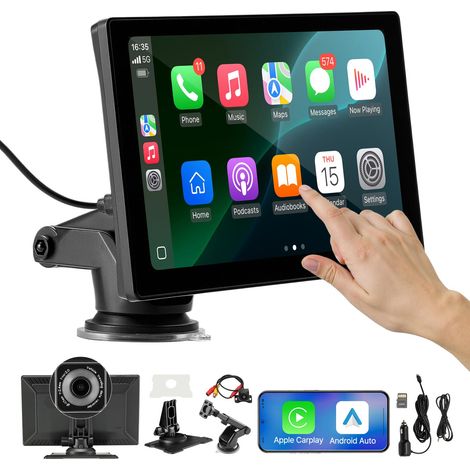 VEVOR Autoradio Portatile per Auto Senza Fili, Radio Portatile HD da 228,6 mm con Schermo Tattile per Apple CarPlay e Android Auto, con Telecamere Anteriori e Posteriori, Bluetooth, Navigazione GPS