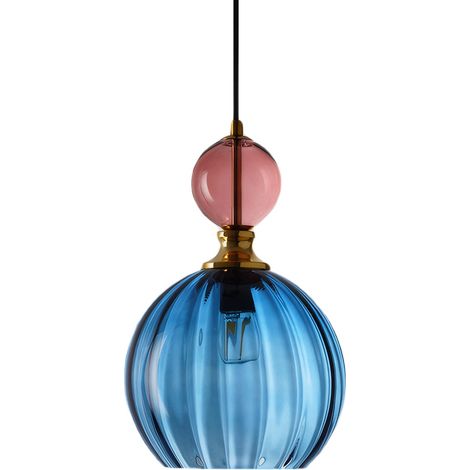 Lampe Suspendue Colorée En Verre Soufflé à La Main Avec Accents Dorés, Suspension Plafond E27 – Style Industriel Moderne Pour Cuisine, Salle à Manger, Chambre (Bleu) (1/5)