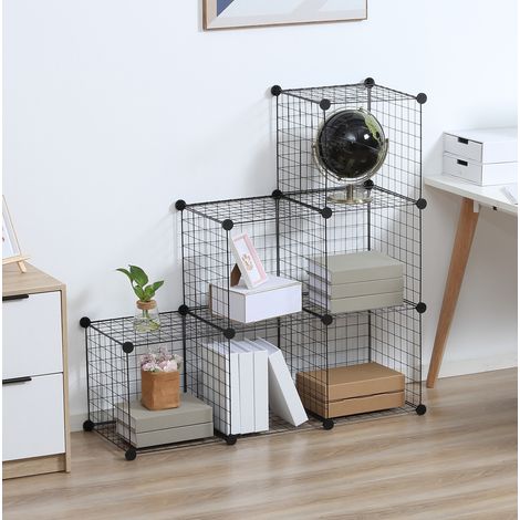 Estantería modular 109 x 37 x 109 cm de metal negro con almacenaje, FloraGrace (1/5)