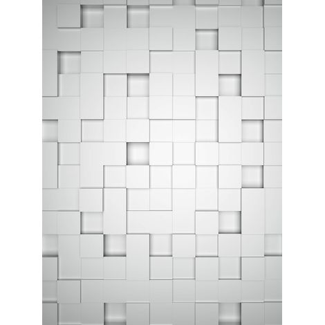 Papier peint panoramique graphique blanc et gris | Papier peint panoramique cubes 3D | Papier peint panoramique design pour couloir - 192 X 260 cm (4 pièces) (1/2)