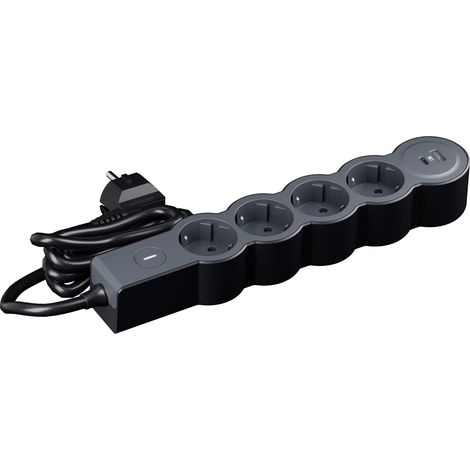 Bloc multiprise avec Interrupteur, avec 4 Prises 2P+T et USB A+C, câble 1,5 m, Noir et Gris foncé 694427 (1/4)