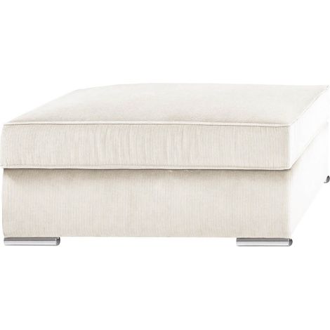 SORIAN - Pouf Repose Pieds Velours Côtelé Blanc