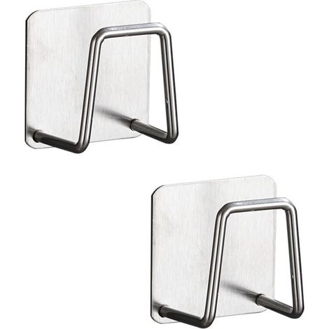2pcs Adhesive Sponge Holder No Drilling Sponge Holder for Kitchen Sink 304 Stainless Steel Self-Adhesive Wall Hooks for Kitchen - Silver MUMU (1/4)