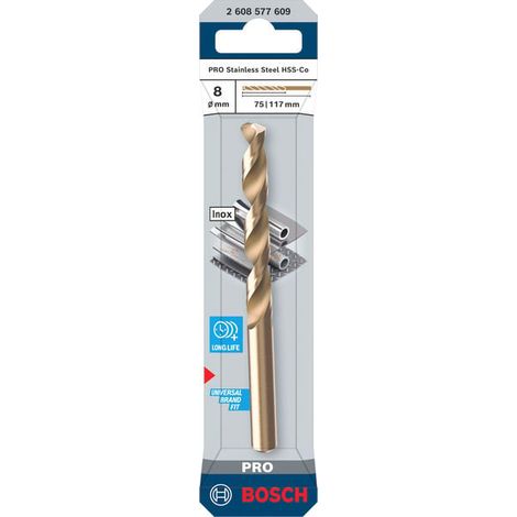 BOSCH 2.608.577.609 (pkt of 1) HSS Stainless steel bit 8mm x 75mm x 117mm