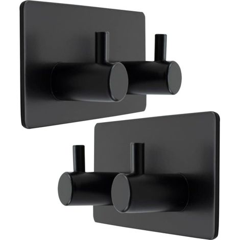 Lot de 2 crochets auto-adhésifs en acier inoxydable étanche pour salle de bain, serviette, chapeau, manteau, chambre à coucher, crochets de porte robustes (noir mat)2 Crochet (2 packs)