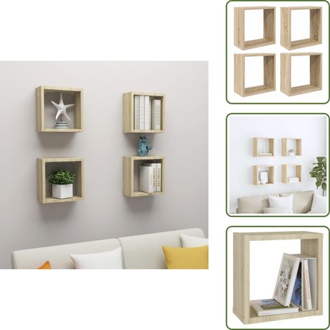 Étagères cube murales 4 pcs Chêne sonoma 30x15x30 cm - Étagère Cube - Étagères Cube - Étagère Cube Murale - Étagères Cube Murales