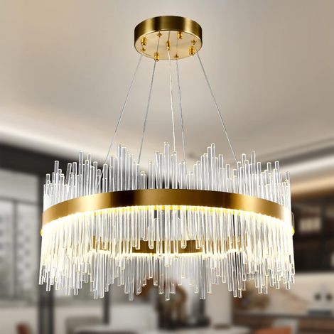Chandelier en cristal d’or moderne pendentif Light, Dimmable lampe ronde en cristal de luxe, pour le salon, la salle à manger, la chambre, le Restaurant, Ø60 cm (1/5)