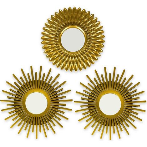 Miroir Murale 3 Pièces Miroir Rond pour Decoration Murale dans Maison, Salon et Chambre Miroir Soleil Accrocher au Mur Original Cadeau Femme et Maman Miroir Doré pour Décoration (1/5)