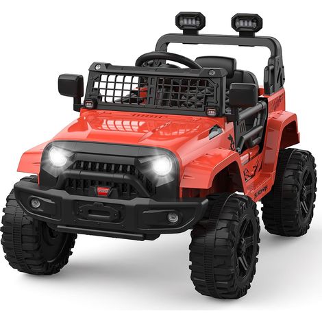 Voiture Électrique Enfant, 12V Véhicule Électrique avec Suspension à Ressort, lumières LED, Bluetooth, 2 Vitesses, Musique pour Garçons Filles Rouge