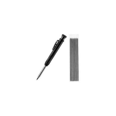 QORVA
-Marqueur de crayon mécanique noir avec 6 mines – Pointe d'aiguille pour marquage précis – Pour surfaces lisses et rugueuses (1/5)