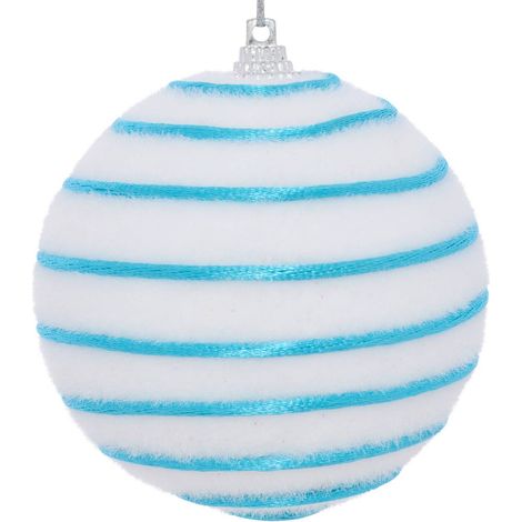 Bola de Navidad blanca a rayas, 80 mm de diámetro - Atmosphera créateur d'intérieur (1/5)