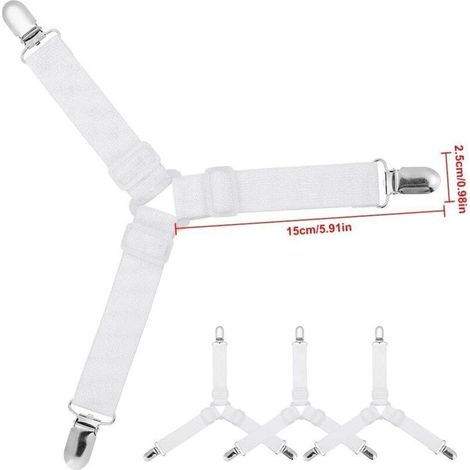 Attache Drap Housse Triangle Réglable pour Lit – Sangles Élastiques de Fixation Triangulaires Antidérapantes, Lot de 4 pièces Blanches (1/3)