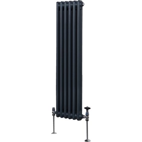 Radiador Tradicional Vertical de 2 columnas 1500mm x 292mm  Gris Antracita   Acero  Montado en pared  Kit de fijación y soportes  + Cepillo de limpieza GRATIS  Calefacción estufa calefactor