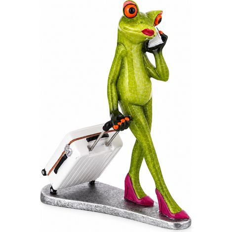 Statuetta di rana viaggiatrice con valigia, ornamento decorativo per casa e ufficio, 18,5 cm (1/5)