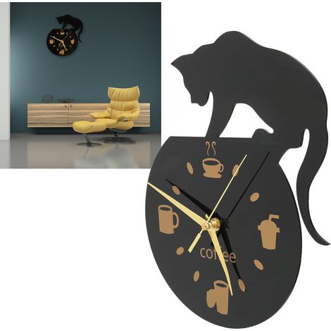 Horloge murale DIY Coffee Cat, décoration simple et élégante pour la maison et le bureau, horloge minimaliste pour la décoration intérieure (1/5)