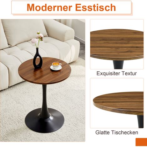 Ensemble table et chaises rondes. Table de 60 cm en MDF avec pied central noir, accompagnée de 2 chaises de salle à manger à dossier pétale en velours et piètement métal noir. Idéal pour séjour. (1/5)