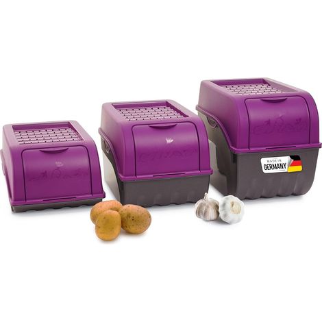 Ensemble 3 boîtes rangement pommes de terre 3,5 L + 5 L + 9 L violet