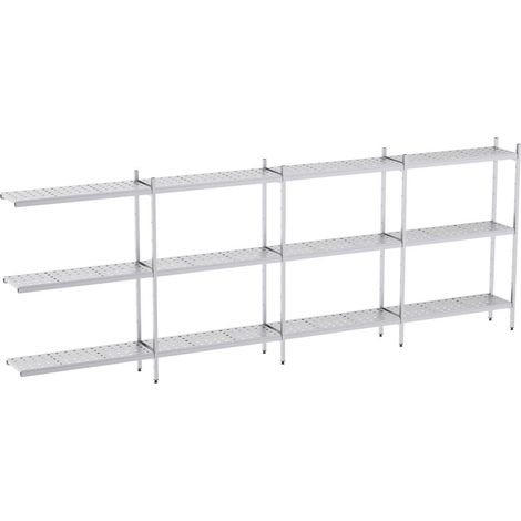 Rayonnage en Acier Inoxydable d'Angle Clayettes Perforées - 5020 à 5920 mm - 3 Niv - P400 - Distform