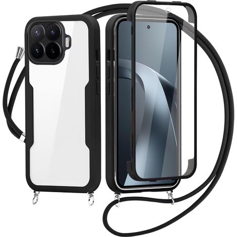 Coque avec Cordon pour Xiaomi 17T Pro, Collier Ajustable,Coque Antichoc Housse avec Protection écran, 360° Protection Case Robuste Double Bumper Etui Intégrale (Noir) (1/5)
