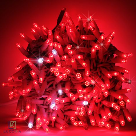 LUCCIKA stringa catena 5 metri serie 50 luci di Natale a Maxi Led Rosso con Flash Bianco Ghiaccio per uso esterno ed interno professionale senza alimentatore (1/2)