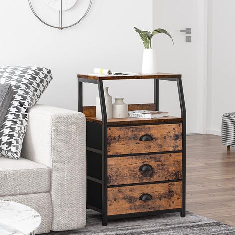 Table de Chevet Rétro avec 3 Tiroirs, Meuble de Rangement Compact, Marron (1/5)