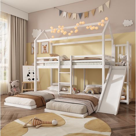 lit enfant superposé rangement 90x200 bois blanc OKMYHOME (1/5)