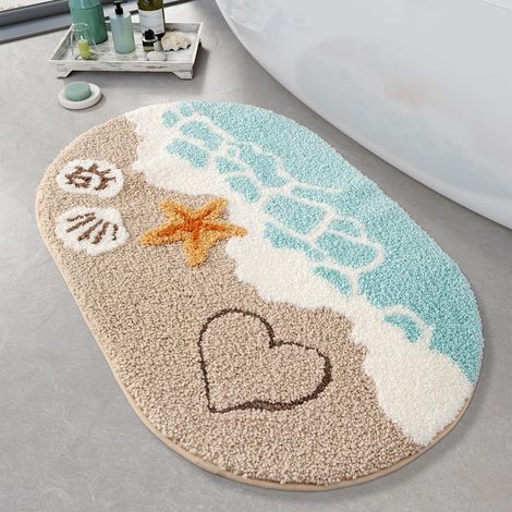 Süßer Badezimmerteppich Ozean-Motiv, super saugfähig, maschinenwaschbar, rutschfest, Flauschiger Teppich für Dusche, Schlafzimmer und Wohnzimmer, 40 x 60 cm, Strand (1/5)