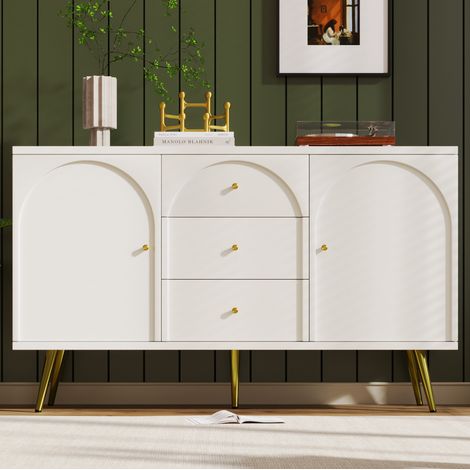 Credenza contenitore 140 cm 3 cassetti casa bianco OKMYHOME (1/5)