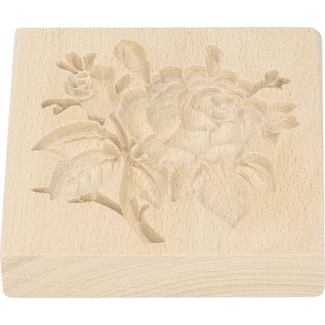 Leicht zu lösende Kuchenform aus Holz, wiederverwendbar und abwaschbar, mit eingravierten Rosen- und Blattformen, ideal zum Backen von selbstgemachten Kuchen. (1/5)